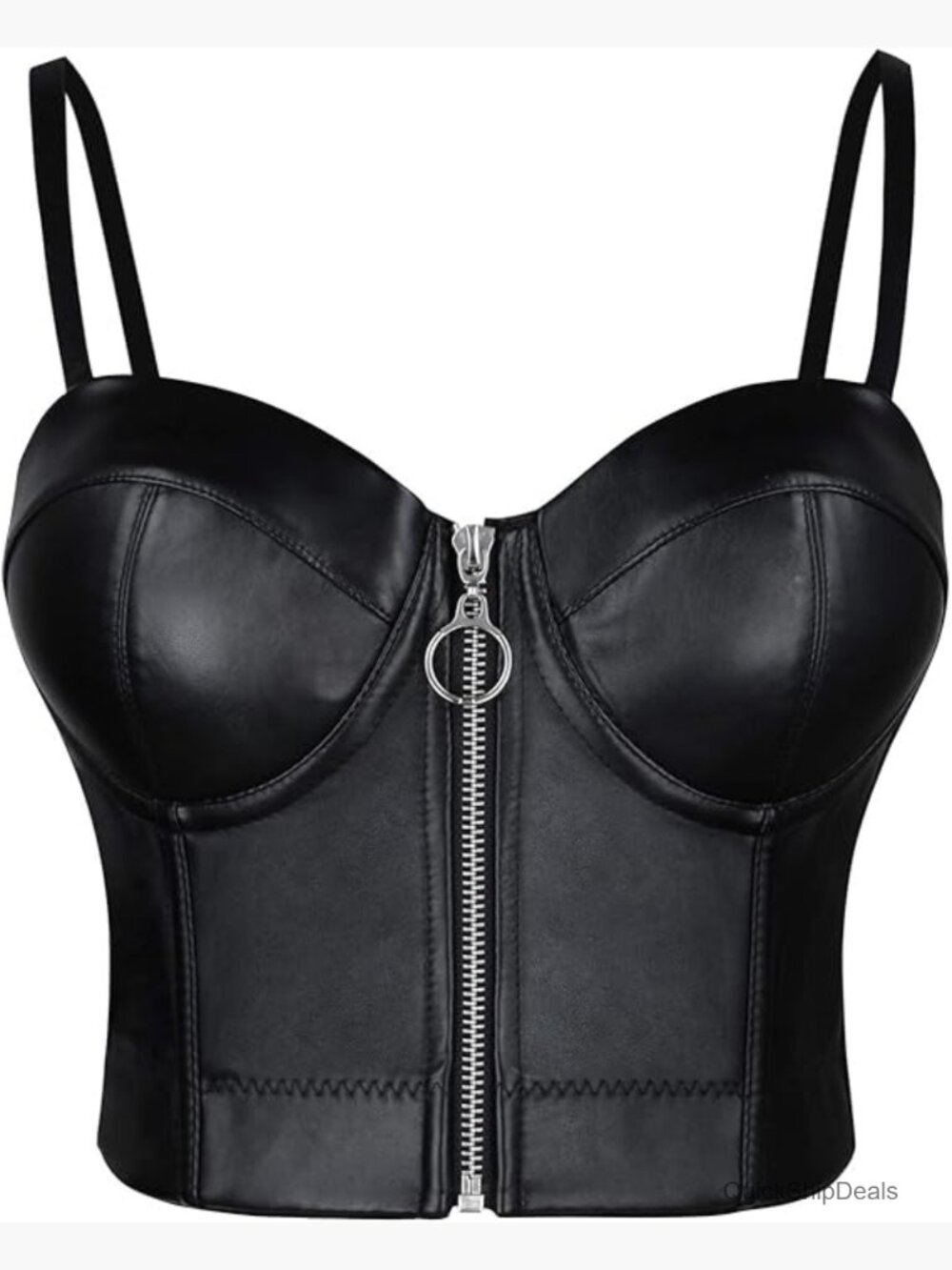 PU Leather Bustier Crop Top with Spaghetti Straps